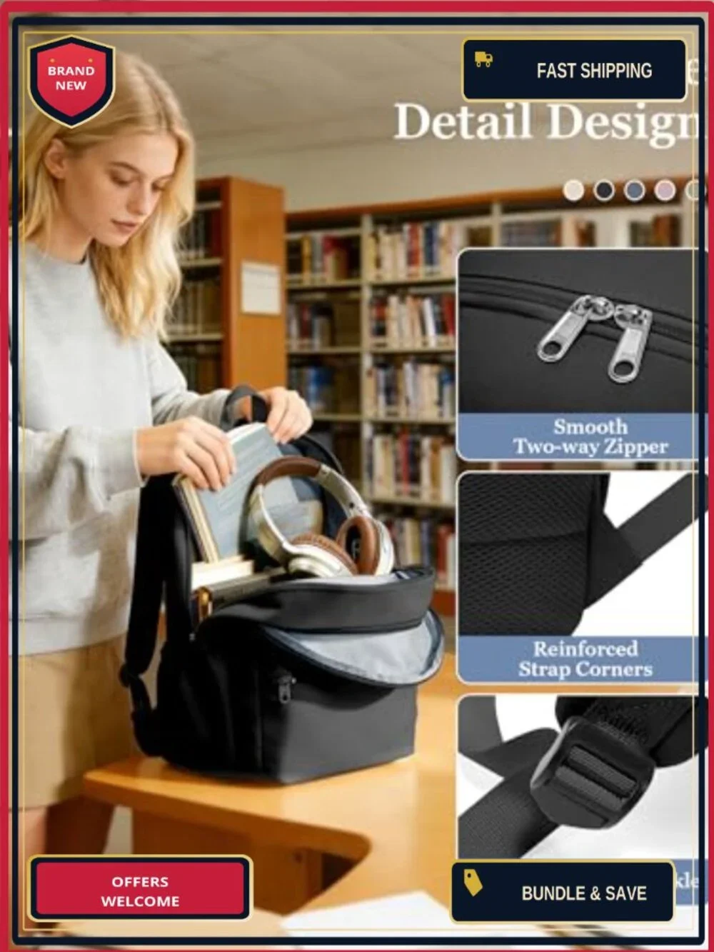 Lightweight Waterproof School Backpack with Laptop Compartment for Teens Adults